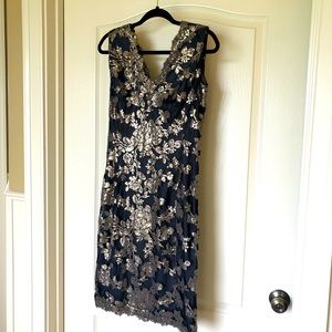 Tadashi Shoji black gold dress sz 10